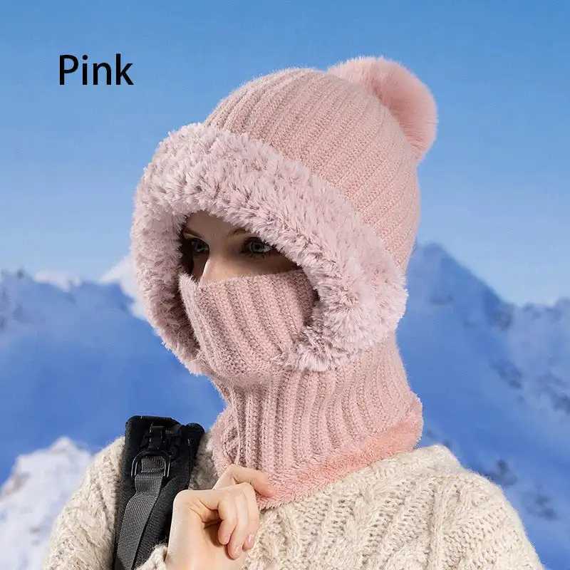 Winter Fleece Lined Knitted Hat with Ear Fls Windproof and Warm Hooded Neck Gaiter for Outdoor SportXJ250910