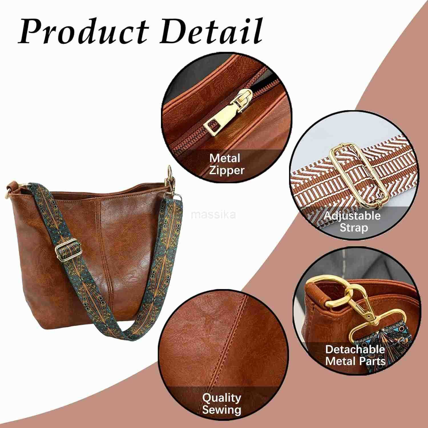 Shoulder Bag Vegan Leather Crossbody Bag Guitar Strap Shoulder Purses with Zipper Handbags for Women M250910