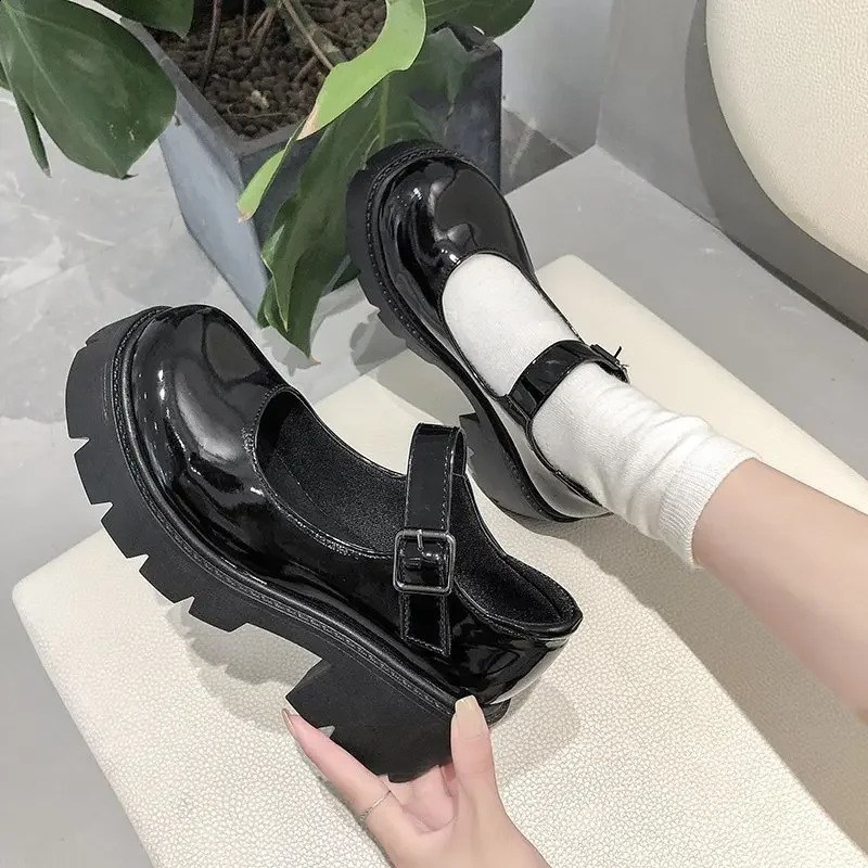 Patent Leather High Heels Mary Jane Shoe Japanese Style Ankle Platform Pumps Woman Buckle Jk Uniform Lolita Shoes 250910