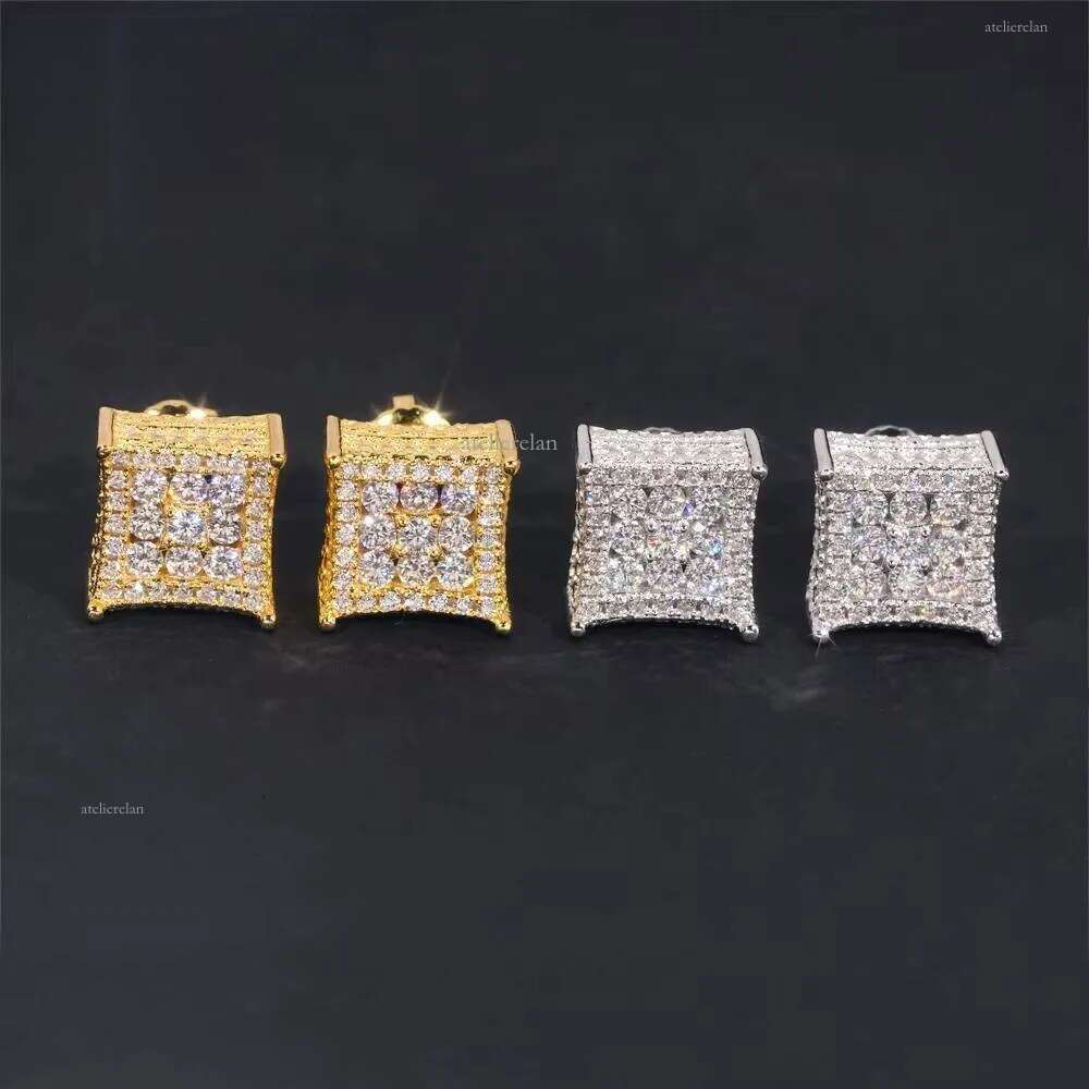 Wholesale Price High Quality Fashion Sterling Sier Moissanite Dia Gold Plated Square Iced Out Men Earrings