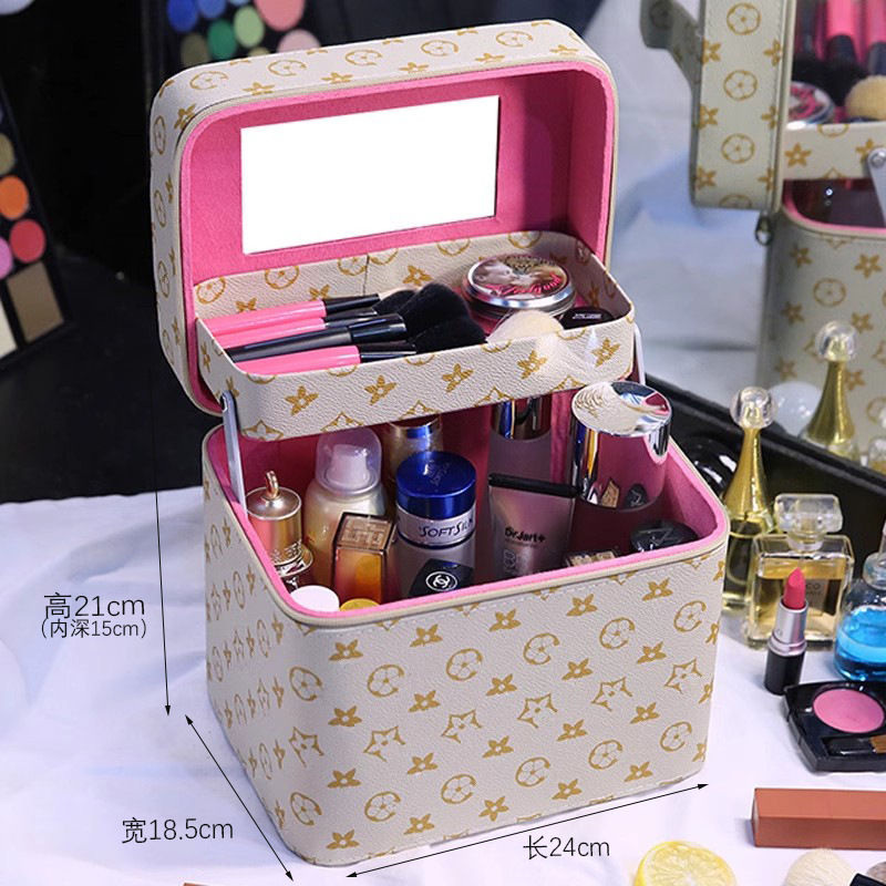 Free shipping designer bag Makeup bag for women portable large capacity new high-end cosmetics storage box with mirror black brown white