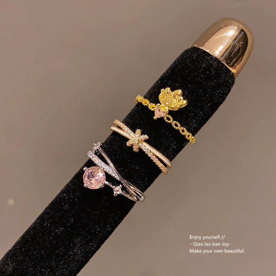 Gold - Toned Ring With Cross - Shaped Diamond, Twisted Pave Detail Delicate Daily & Elegant Jewelry Gift For Her High - Quality And Charming Accessory