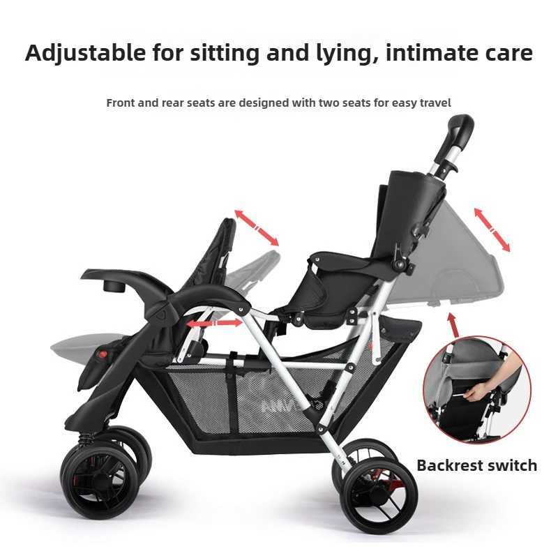 Lightweight Twin Baby Stroller The Baby Stroller Can Sit or Lie Down Collapsible Front and Rear Seat Twin Stroller W250910