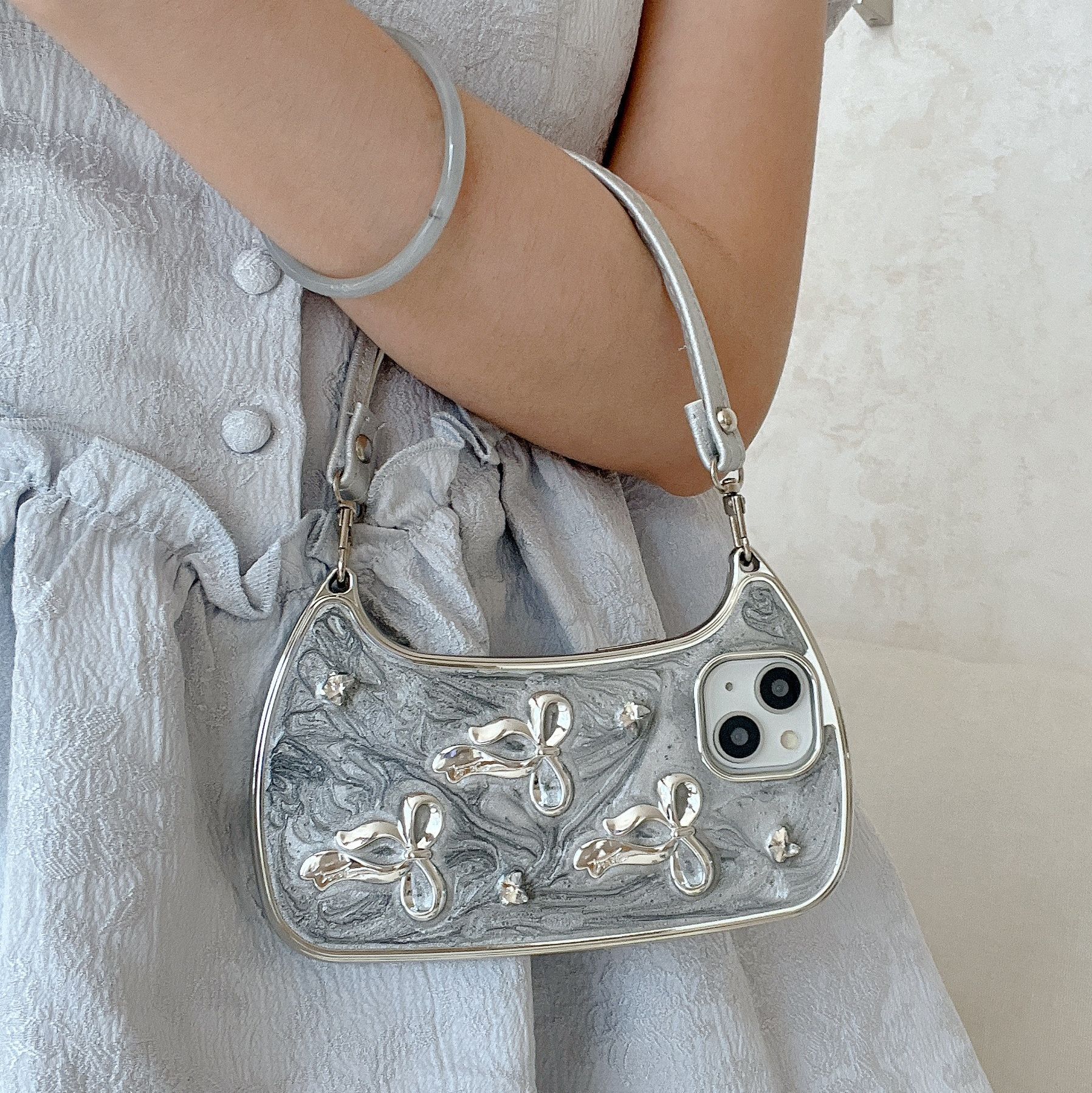 Epoxy Plated Bowknot Lanyard Handbag Compatible with iPhone 15 Pro Max Apple 141312 Phone Case for Women 250711