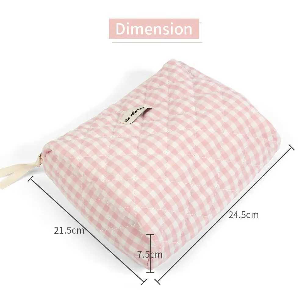 Casual Womens Cosmetic Pouch Large Capacity Travel Storage Bags Simple Plaid Ladies Clutch Handbags Pink Canvas Female BagXJ250910