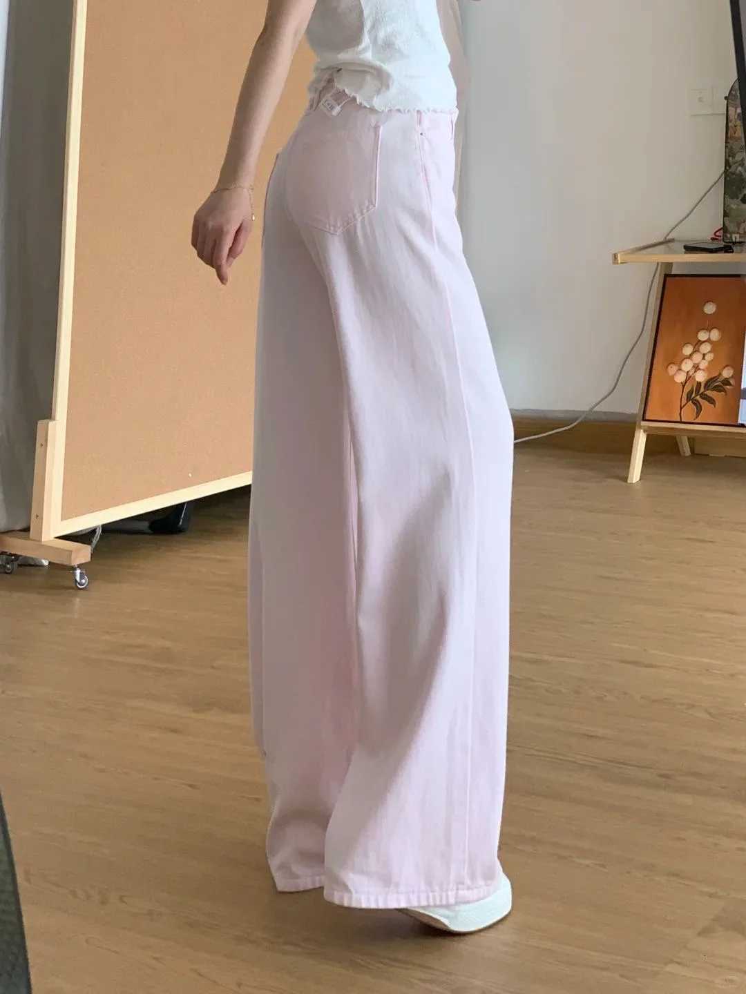 Botvotee Pink Classic American Denim Jeans for Women Retro High Waisted Wide Leg 1950s1960s Inspired Jeans Casual Pants Z250910