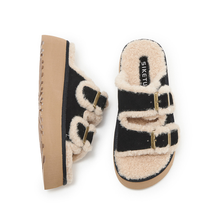 Women Designer Slippers Autumn Winter New Casual Fashion Anti slip Soft Bottom Furry Slippers 5cm platform shoes