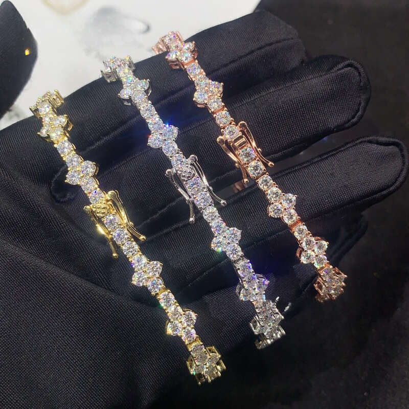 3mm VVS type cross tennis style ice crystal inlaid men's and women's morganite bracelet