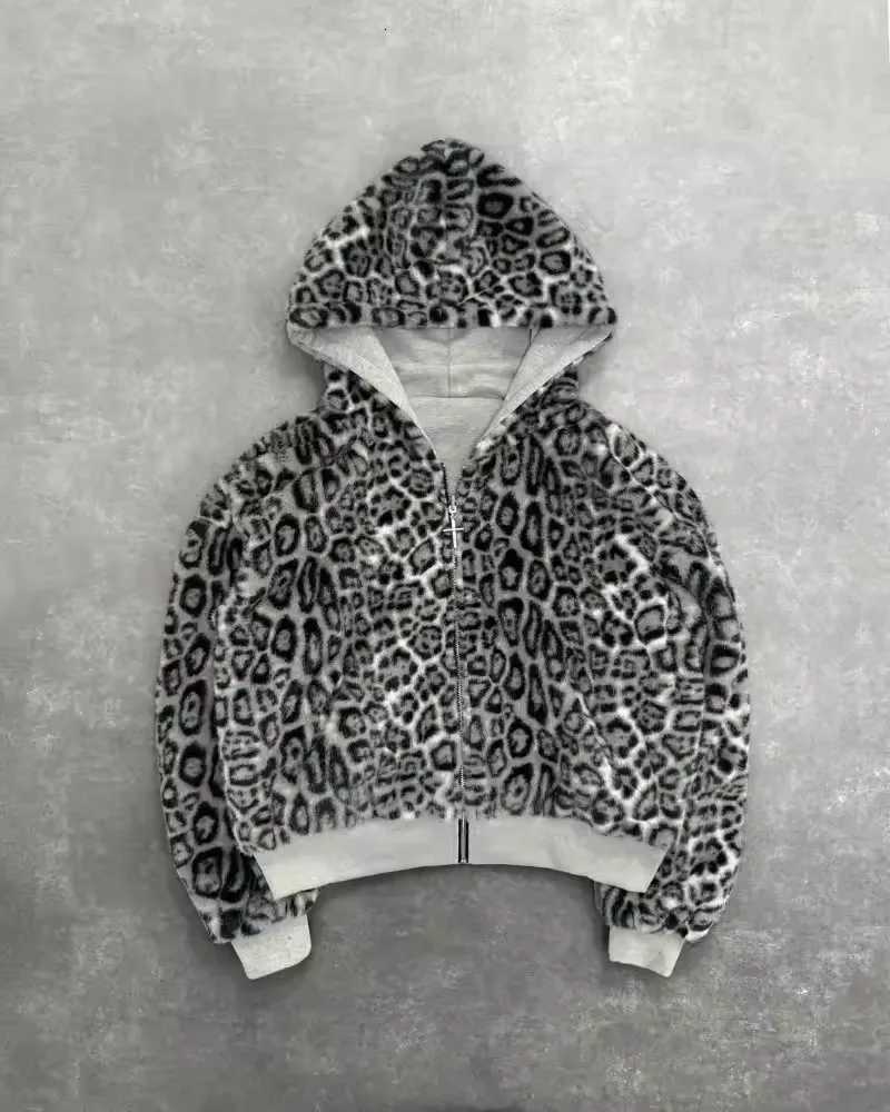 Y2k clothing Gothic leopard print doublesided oversized hoodie mens retro fashion loose zipper long slved sweatshirt X250910
