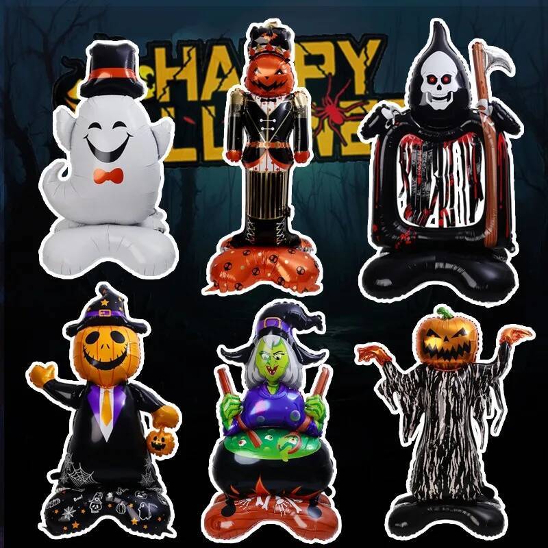 Giant Foil Balloons Iatable Witch Ghost Pumpkin Skeleton Standing Balloon Home Halloween Party Decoration Kids Gift