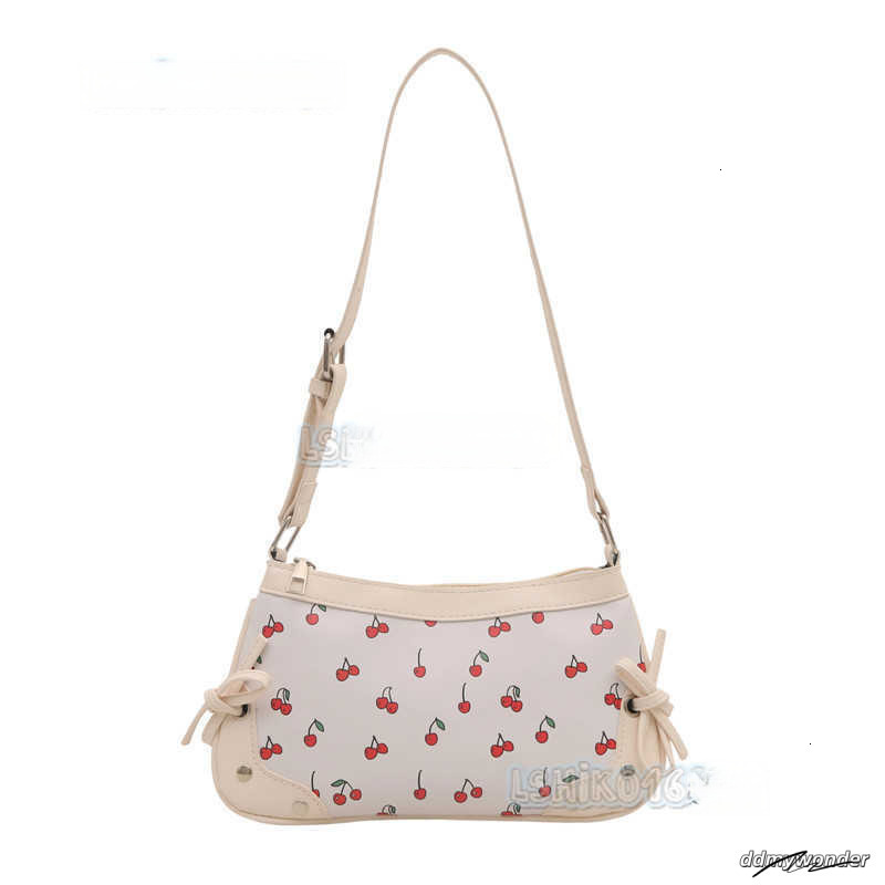 New Trendy Girl Handbag Fashion Commuter Cherry Niche Print Texture Shoulder Underarm Bag H250804