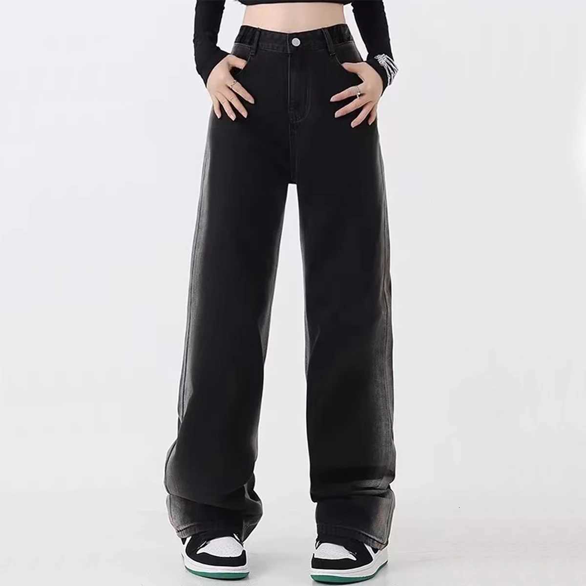 Teenage Washed BlaCK Simple LooseFit Straight Leg Jeans Relaxed Casual Versatile Long Denim Pants Z250910