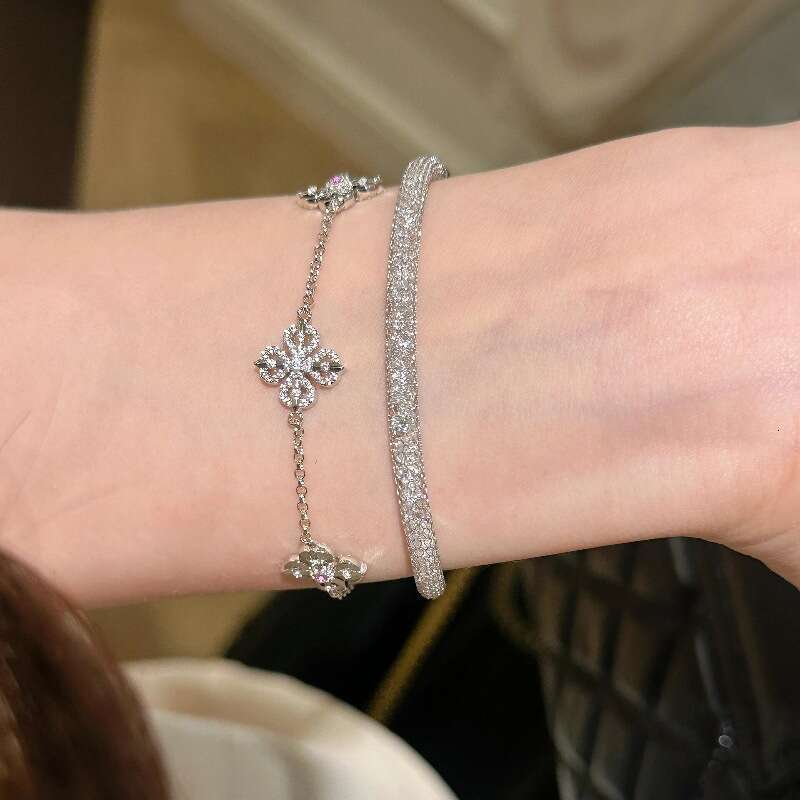 Light Exquisite Cross Vra Inlaid Double-Faced Pink Dia Bracelet New Chinese Fashion Design Jewelry
