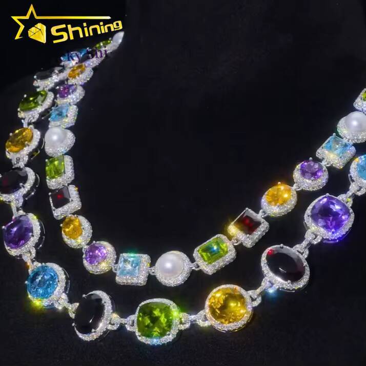 Customized Hip Hop Jewelry Brass Colorful CZ Diamond Cuban Link Charm Necklace Iced Out Fashion Link Chain