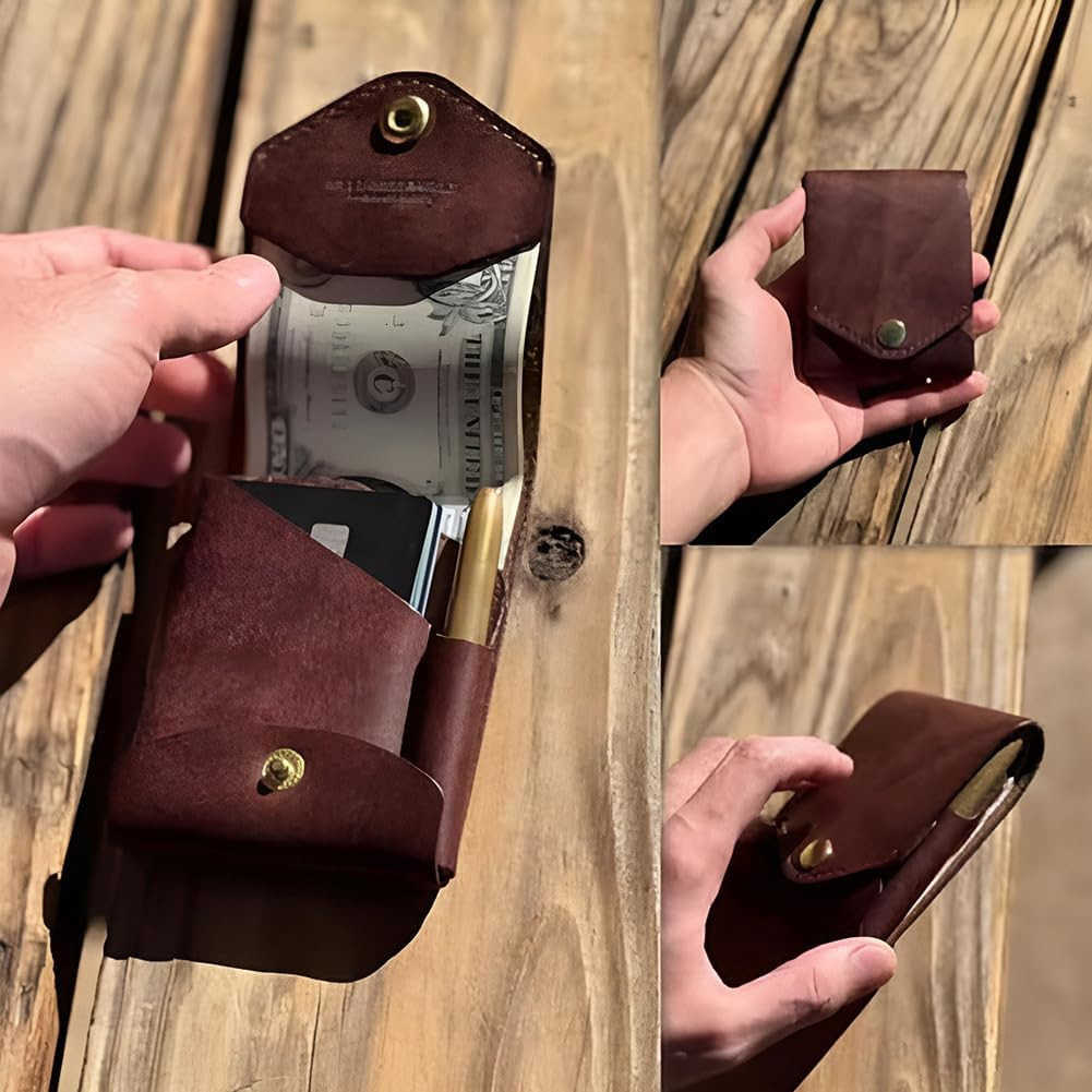 Compact Wallet Handmade Faux Leather Banknote Storage with Pen Slot Brown Slim Minimalist Bifold Card Holder for Men Daily Commuting Business TravZ250