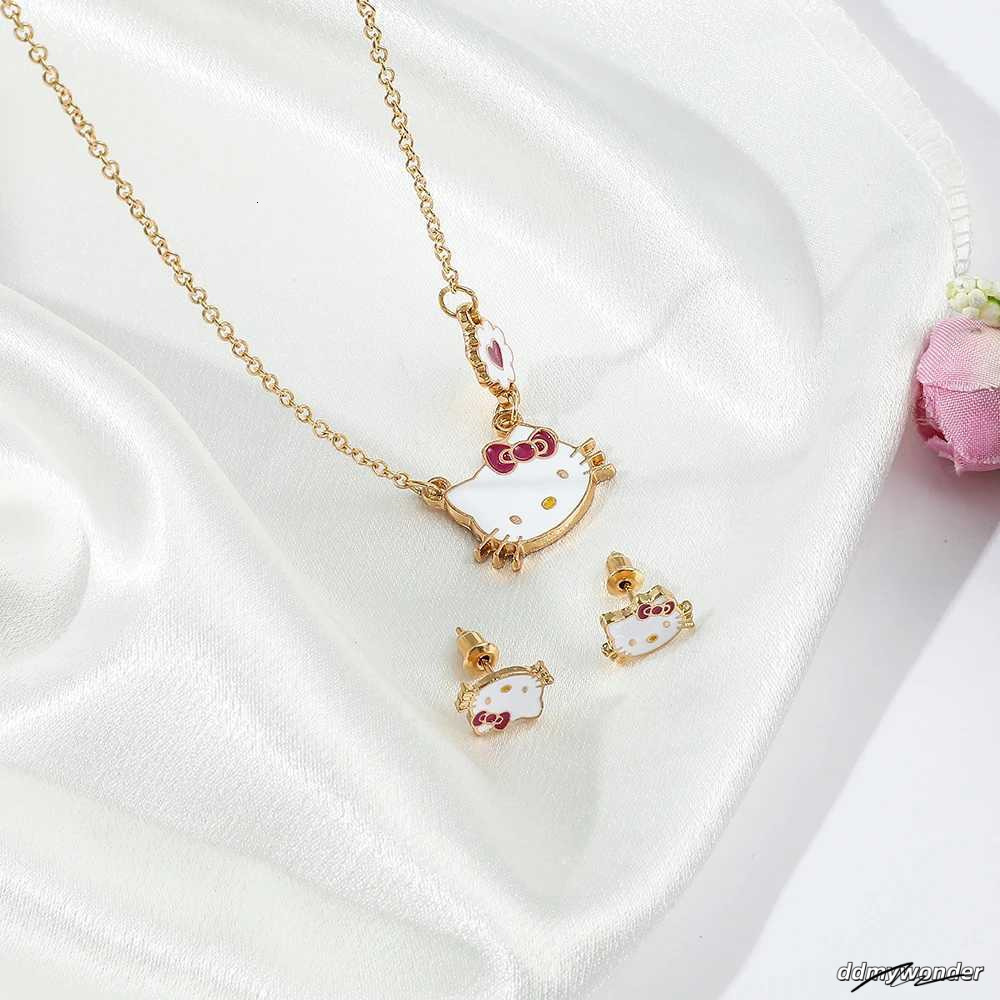 Charming Kitty Jewelry Set - Cute Animal Stud Earrings And Pendant Necklace For Children's Festive Gifts