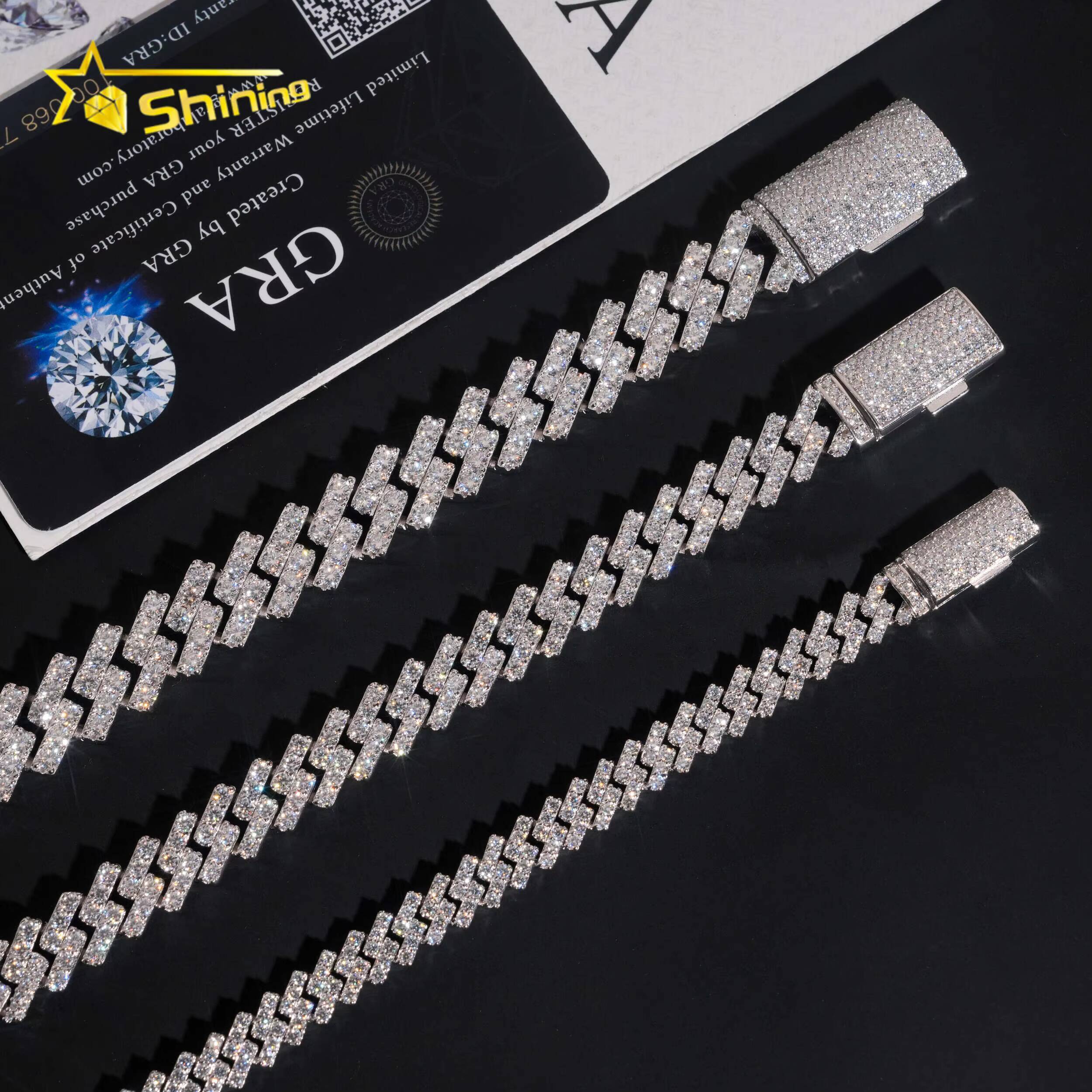 Hot Selling VVS Moissanite Chains Hip Hop 7mm 10mm 13mm One Row Moissanite Cuban Necklace Iced Out Link Chain Men
