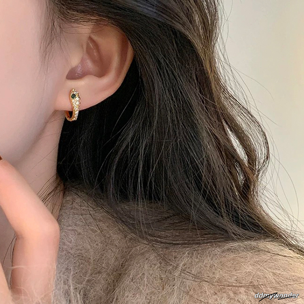 Light Elegant Exquisite Versatile Zircon Green Eye Snake-Shaped Fashion High-End Sense Personality Niche Earrings 250710 ddmywonder ddmywonder ddmywon