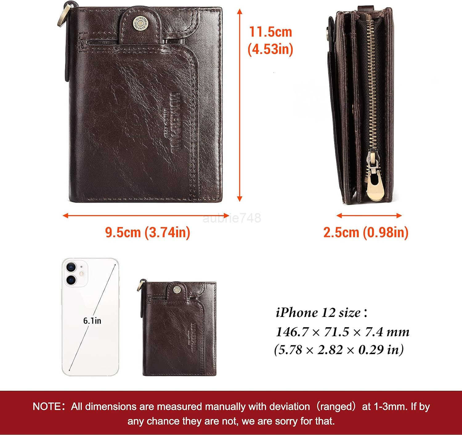 Chain Wallet for Men Genuine Leather Bifold Wallets Rfid Blocking Men Purse with Zipper Coin Pocket CoffeeZ250910