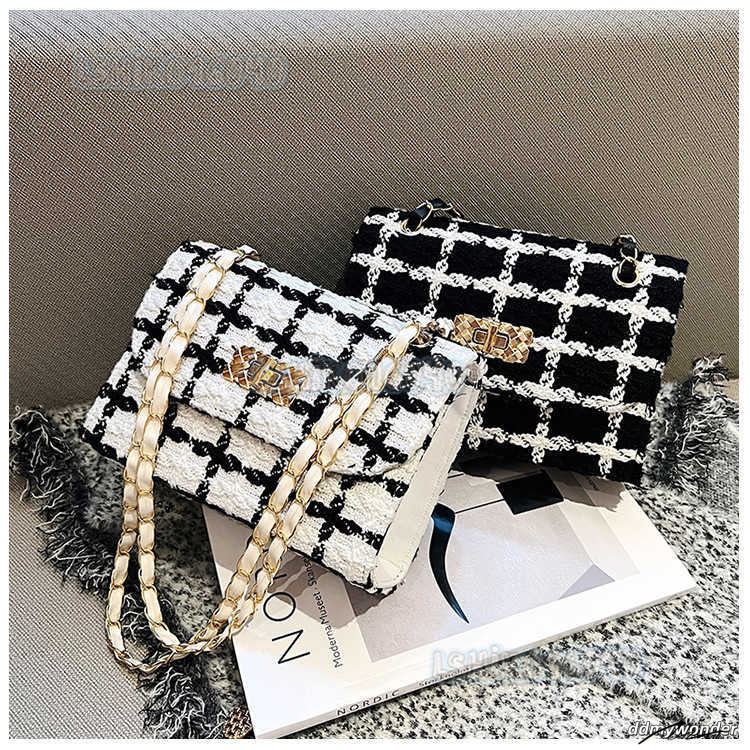 2024 Spring And Autumn New Style Woolen For Women Fashion Trendy Chain Textured Single Shoulder Crossbody Small Square Bag H250808