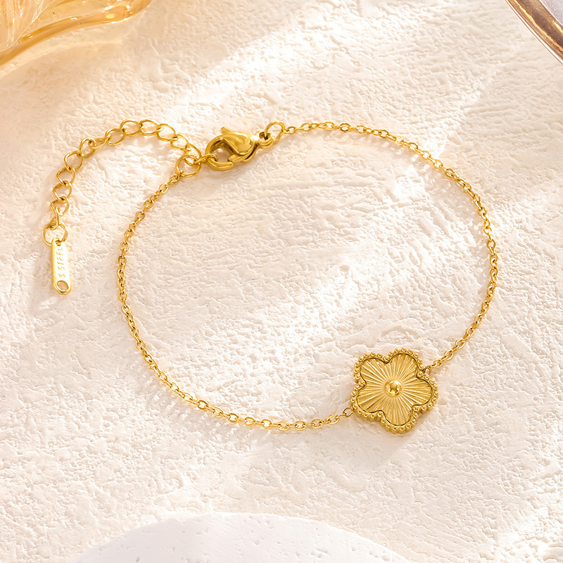 Non-Fading Fashion Titanium Steel Necklace Versatile Gold Five-Flower Four-Leaf Clover Set Earrings Bracelet for Women