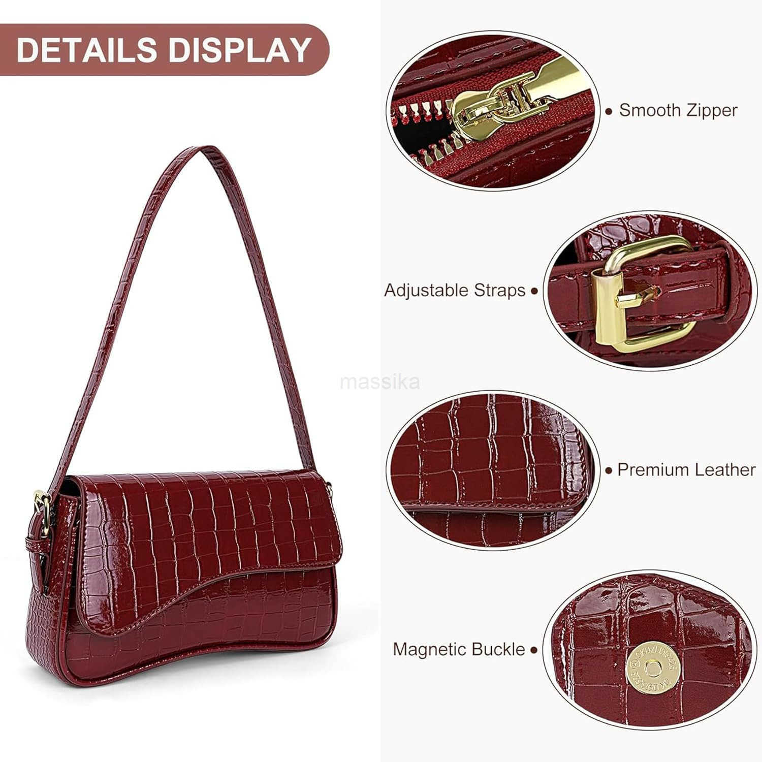 Shoulder Bag for women Y2K Crossbody Vegan Leather Purse Straps Retro Clutch Hobo Hadbags with 2 Removable M250910
