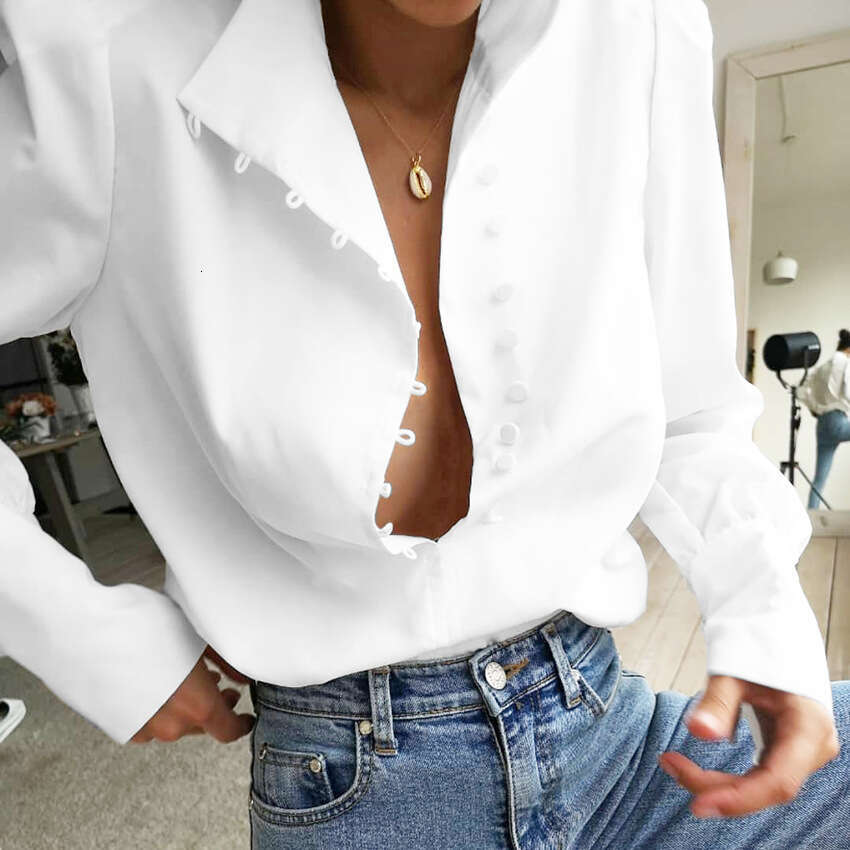 Spring New Women's Long Sleeve Chinese Style Stand Collar Elegant Commuter Casual Fashion Professional White Shirt B3
