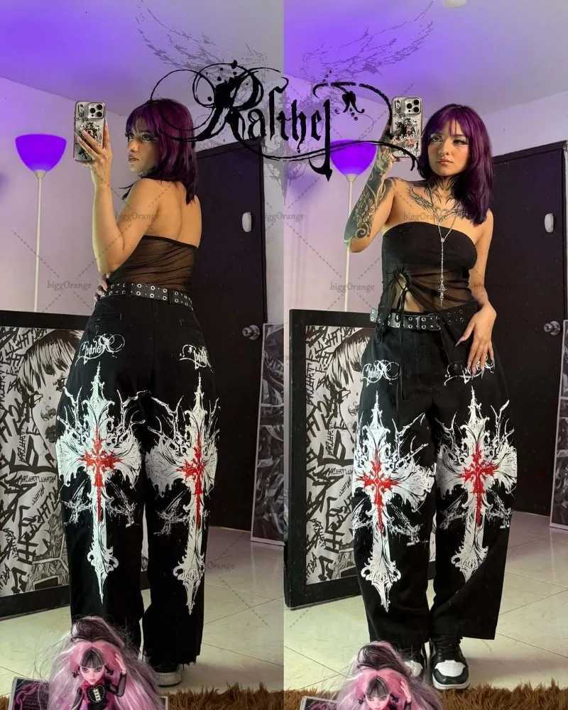 New American Hiphop Rock Harajuku Trendy Streetwear Baggy Washing Jeans Men Y2K Casual Street Retro Loose Wideleg Pants Women Z250910