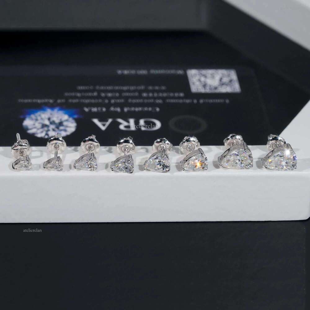 Wholesale Price Fine Jewelry Women Sier Pear cut Moissanite Dia Stud Earrings GRA Certificated