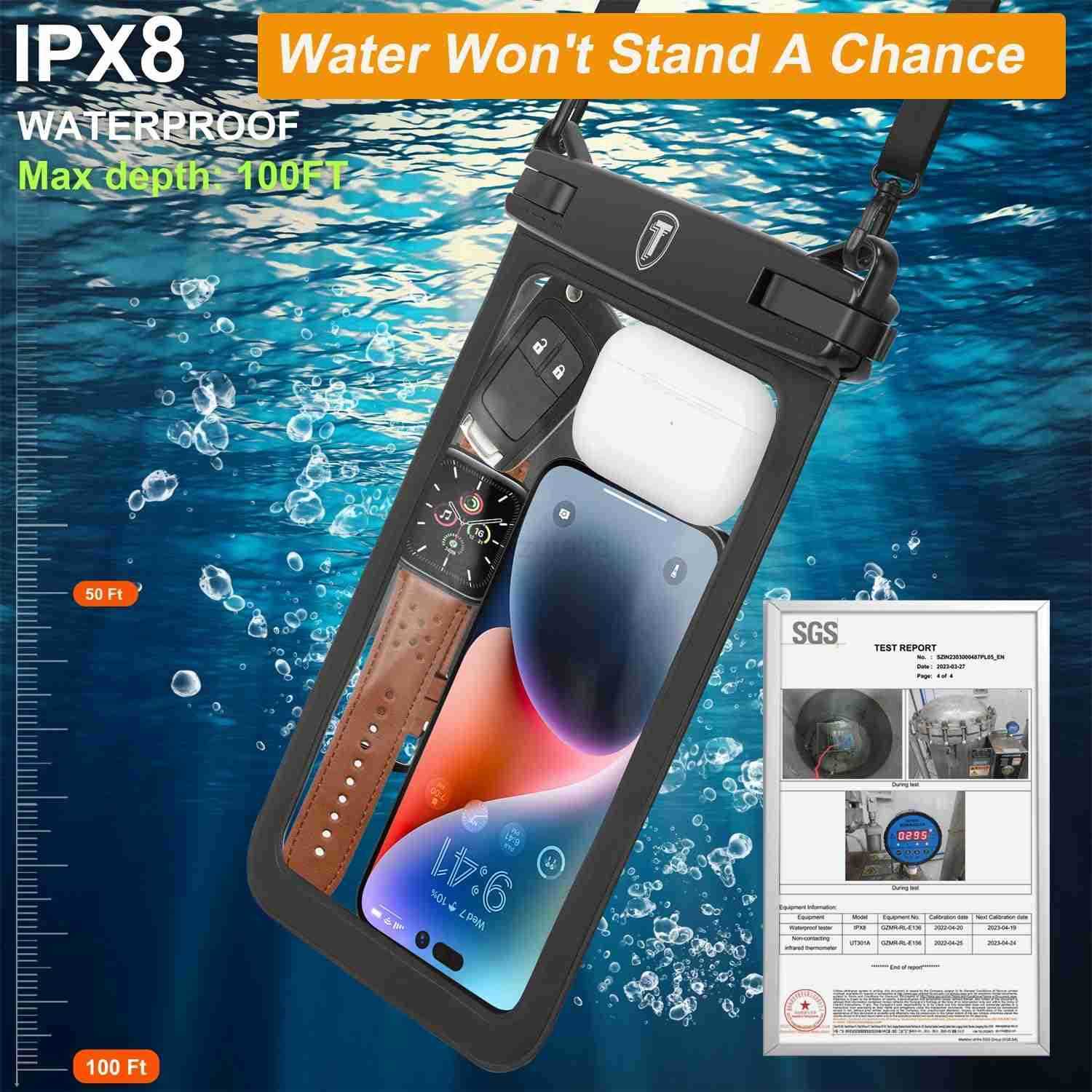 Extra Large Waterproof Phone Pouch Bag Case for S25 Ultra S24 Plus S23 Note 20 A36 A35 A16 A15 iPhone 16E 16 Pro Max Up to 10 2Pack IPX8 Vacation Cell