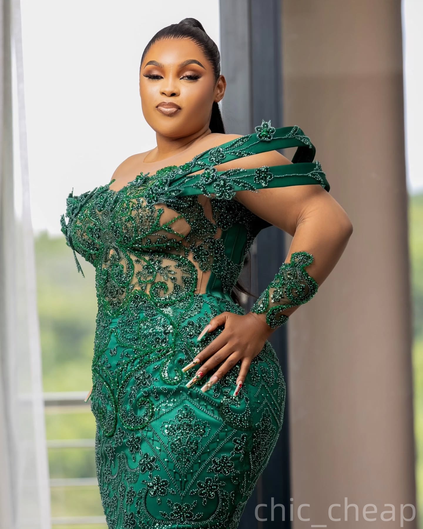 Mermaid Dark Green Prom Dresses 2025 Sheer Neck Sequined Lace Evening Formal Party Second Birthday Engagement Gowns Plus Size Dress For Special Occasi