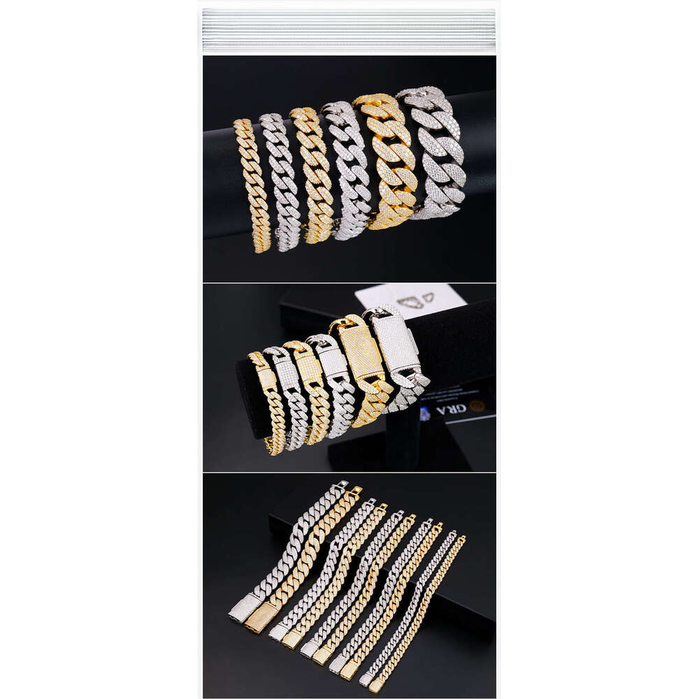 High Quality Men Miami 8 10 12 14 18 20mm Gold Plated Sier Iced Out Vvs Mossanite Moissanite Dia Cuban Link Bracelet
