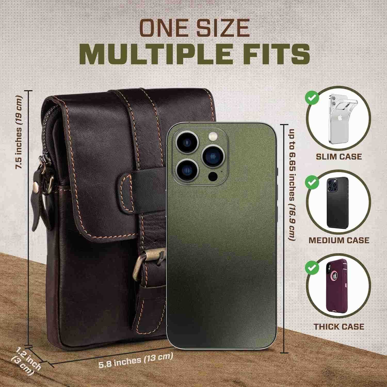 Genuine Leather Phone Pouch for Belt Small Men Bag Crossbody Purse Cell Phone Holster Holder Case with Belt Clip Fits for iPhone 16 Pro Max 15 Pro Max