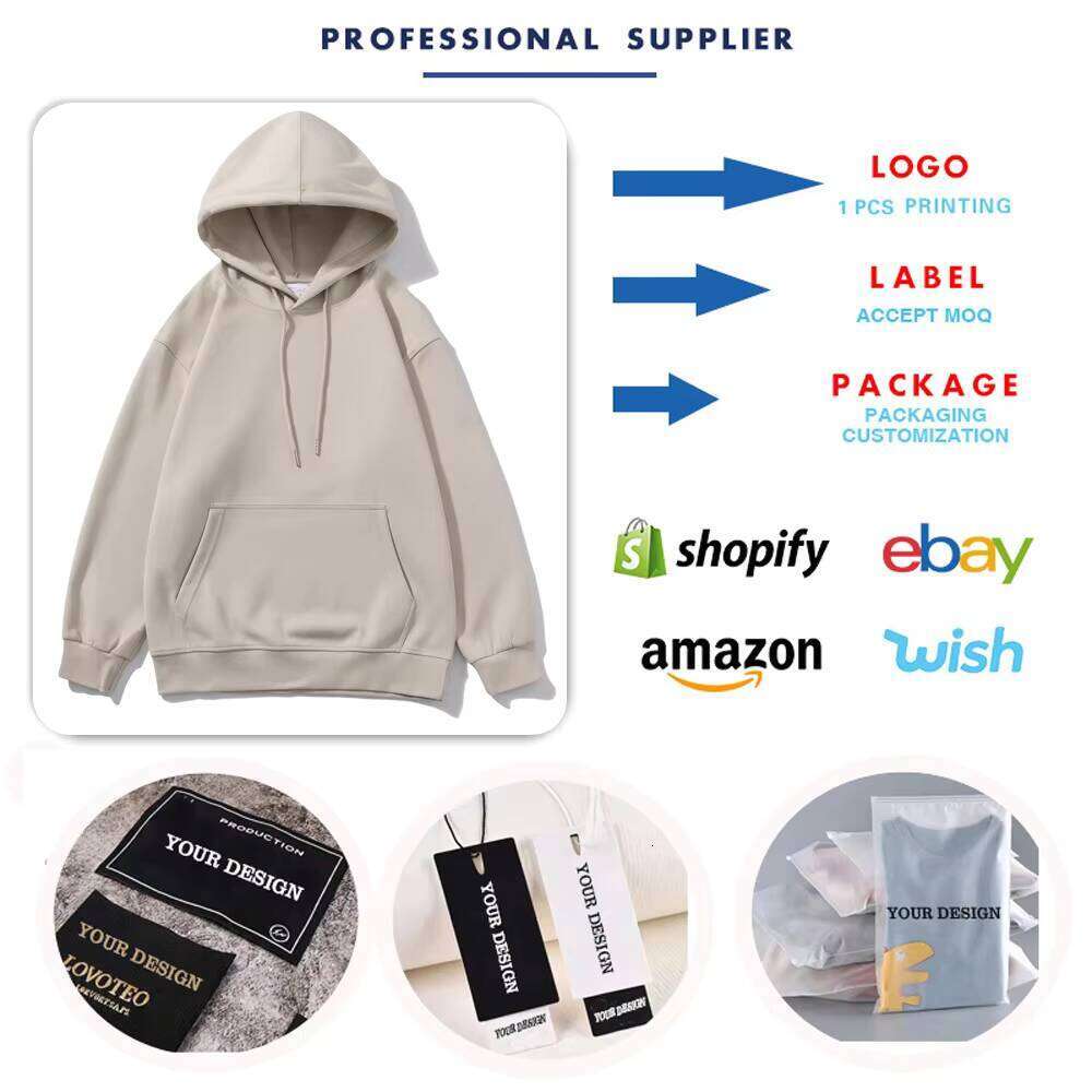 300g Cotton Polyester Blank Streetwear Logo Print Pullover Men's Hoodie