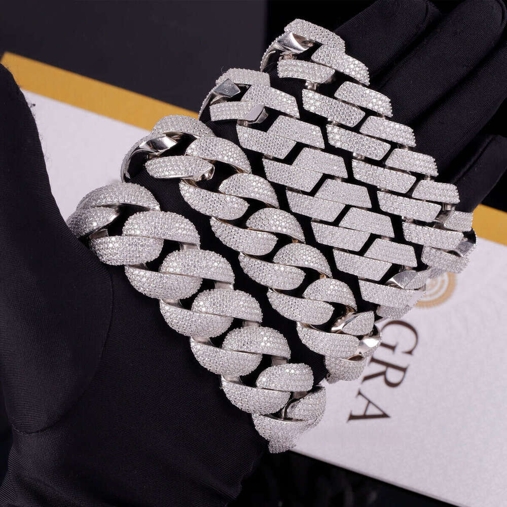 RTS Hot Sale VVS Moissanite Sterling Sier Iced Out Dia Cuban Chain Bracelet Fine Jewelry Bracelets Bangles