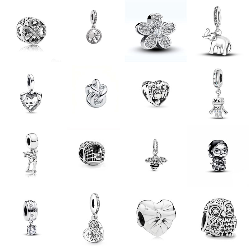S925 Silver Designer Charm Love Clover Elephant Robot Deer Bee Zircon Pendant Bow Love Suitable Original Bracelet Jewelry Free Shipping Halloween Gift