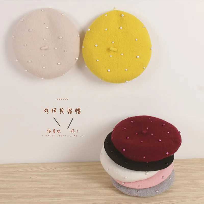 Fashion New ss Kids Girls s Berets Lovely Pearl Beanies Hats Spring Autumn Winter Toddr Girls Hats Photography Props G250910