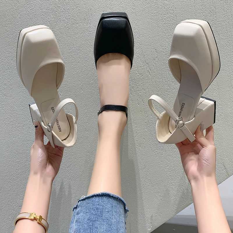 Thickheeled Highheeled Shoes for Women 2024 Spring and Summer New Waterproof Platform Simple Black Thicksoled Elegant Shoes W250910