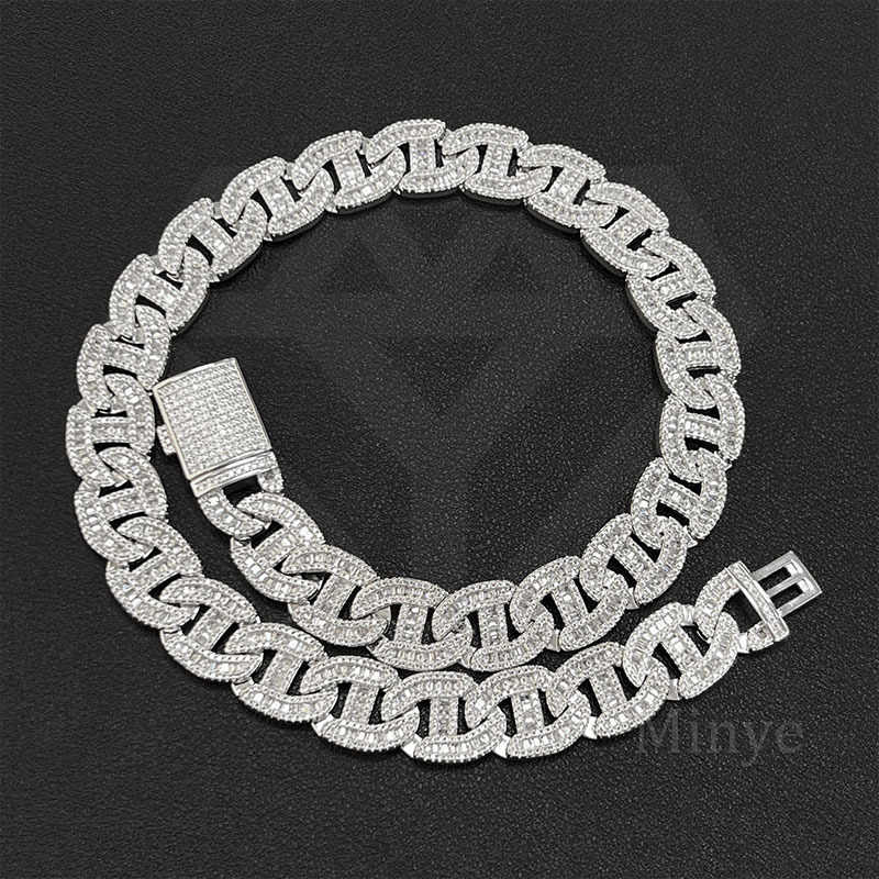 Mens Hip Hop Gold S925 Silver Cuban Link Chain Necklace VVS Iced Out Moissanite Diamond Jewelry