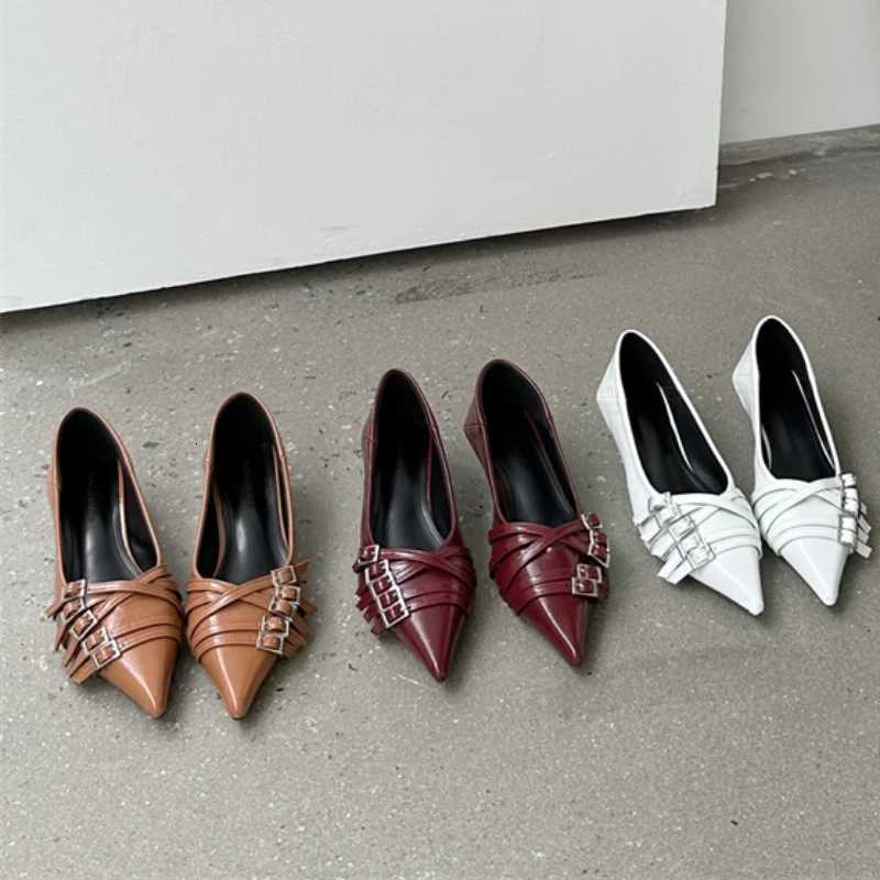New Womens Ballet Flats Pointed Toe Boat Shoes 5 Buckles Designer Shoes for Female Slip on Flat Shoes Spring Autumn W250910