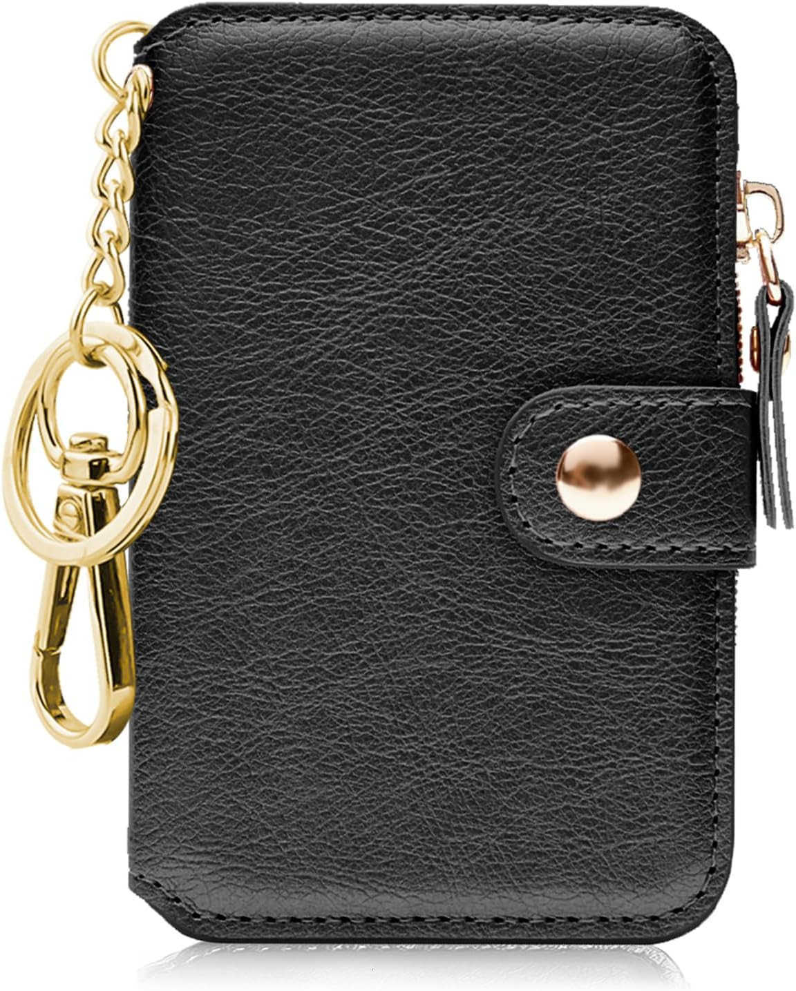 Minimalist Wallet Card Holder Cute Small Wallet with Doorman Keychain Ring for Car Keys Zipper Card Case Purse with ID WindowPerfect Gifts for Men and