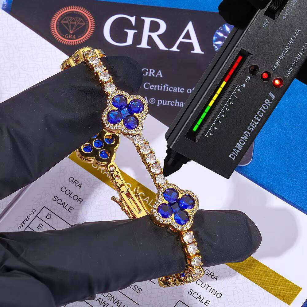 NUOYA Women Sterling Sier Tennis Choker Bracelet Set Iced Out VVS Moissanite Four Leaf Clover Fine Hip Hop Jewelry