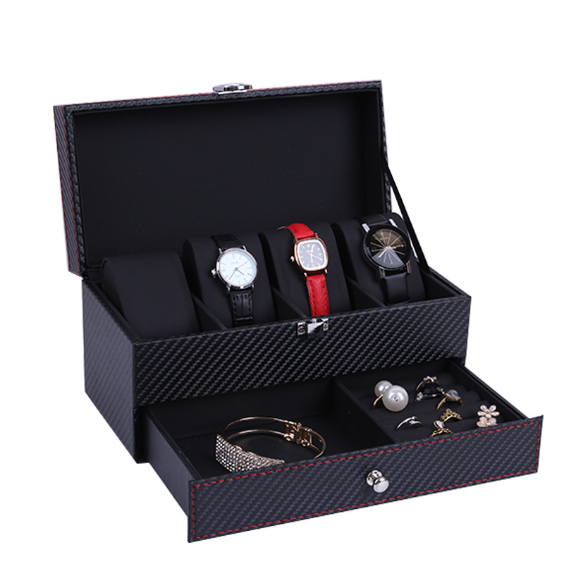 Stylish PU Leather Two-Tier Timepiece Case with Secure 4 Digit Code Protection