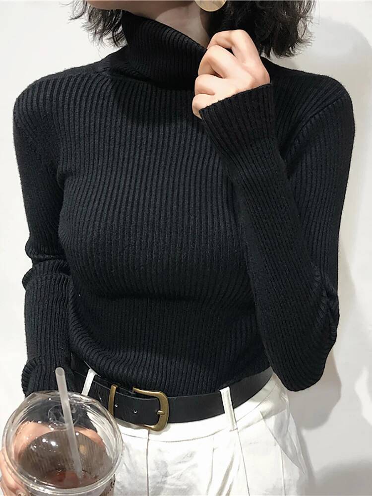 Turtleneck Womens 2025 Autumn Winter Tops Korean Slim Women Pullover Jumper Knitted Sweater Pull Femme Hiver Truien dongdumaoyi