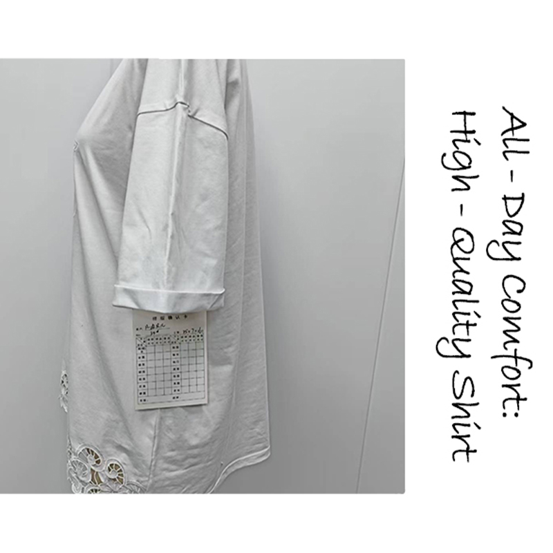 Women's T-Shirt Women's White Short - Sleeve T - Shirt with Exquisite Floral Embroidery and "Beautiful" Lettering, Casual Loose Fi