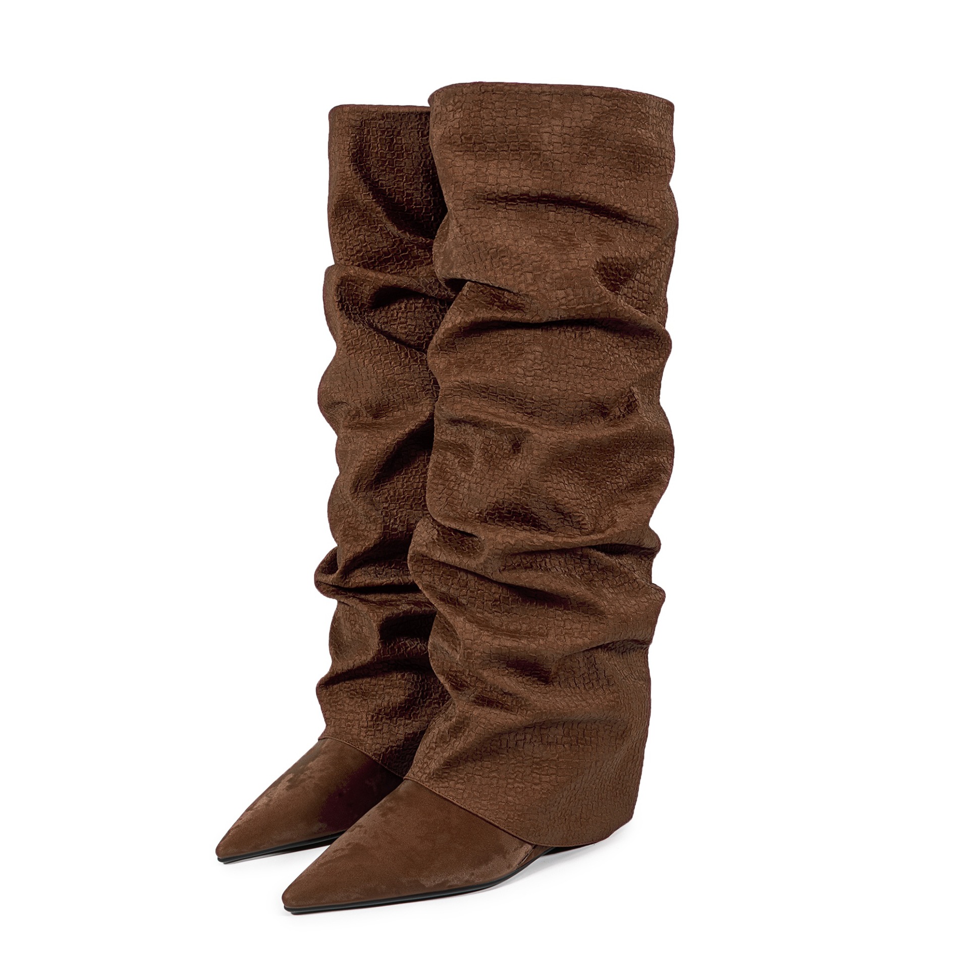 Chengdu Artisan Silk-Finish Stacked Knee Boots - Wedge Heel Snake Print Boots (5 Colors) Customizable Height and Width