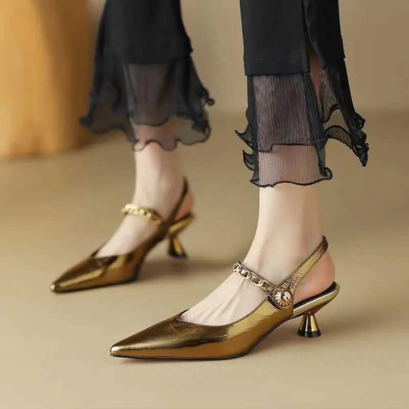 Summer Women Silver Back Clasp Sandals Famele HighHeeled Rhinestone Mary Jane Shoes Ladies Slingback Temperament Gold Pumps W250910