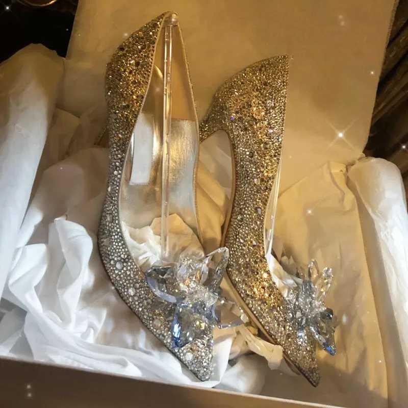 Rhinestone High Heels Women Pumps Newest Cinderella Shoes Pointed toe Woman Crystal Party Wedding Shoes 1cm5cm7cm9cm W250910