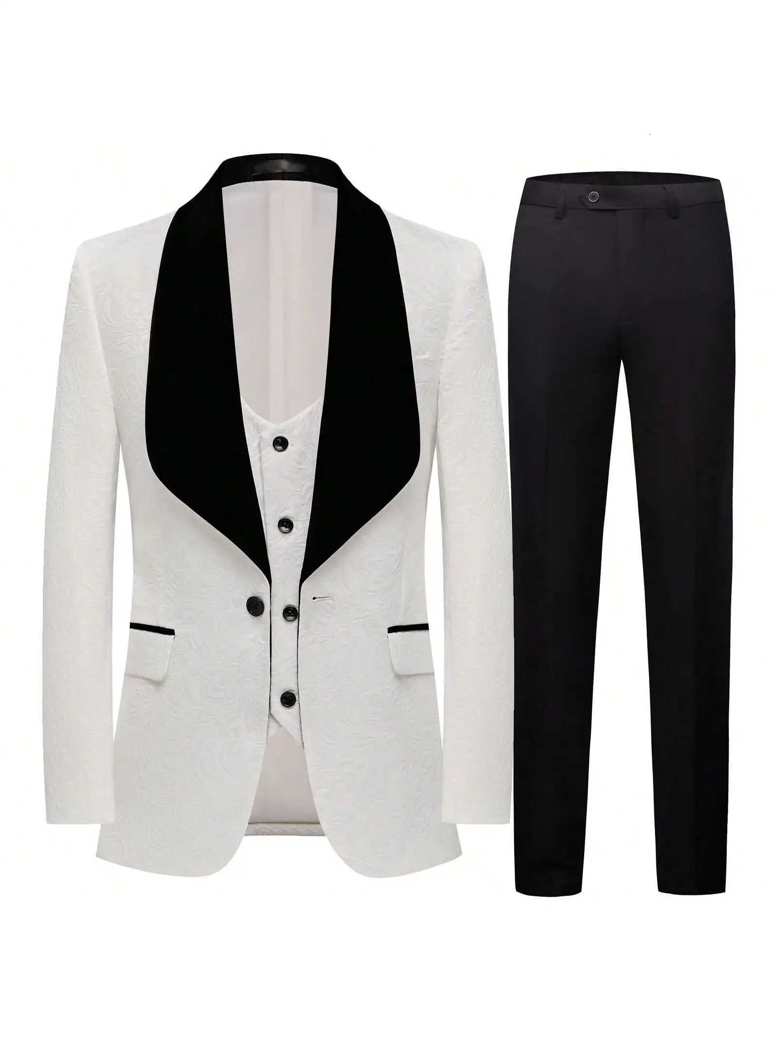 Mens 3 Piece Floral Tuxedo Jacquard Slim Suit Set Paisley Blazer Vest And Pants For Prom Wedding W250910