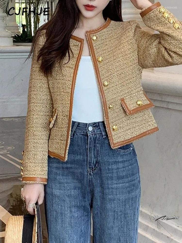 Women's Jackets CJFHJE High Street O-Neck Vintage Women Elgeant Woolen Tweed Brand Jacket Lady Autumn Winter Fashion Suit Coats Female